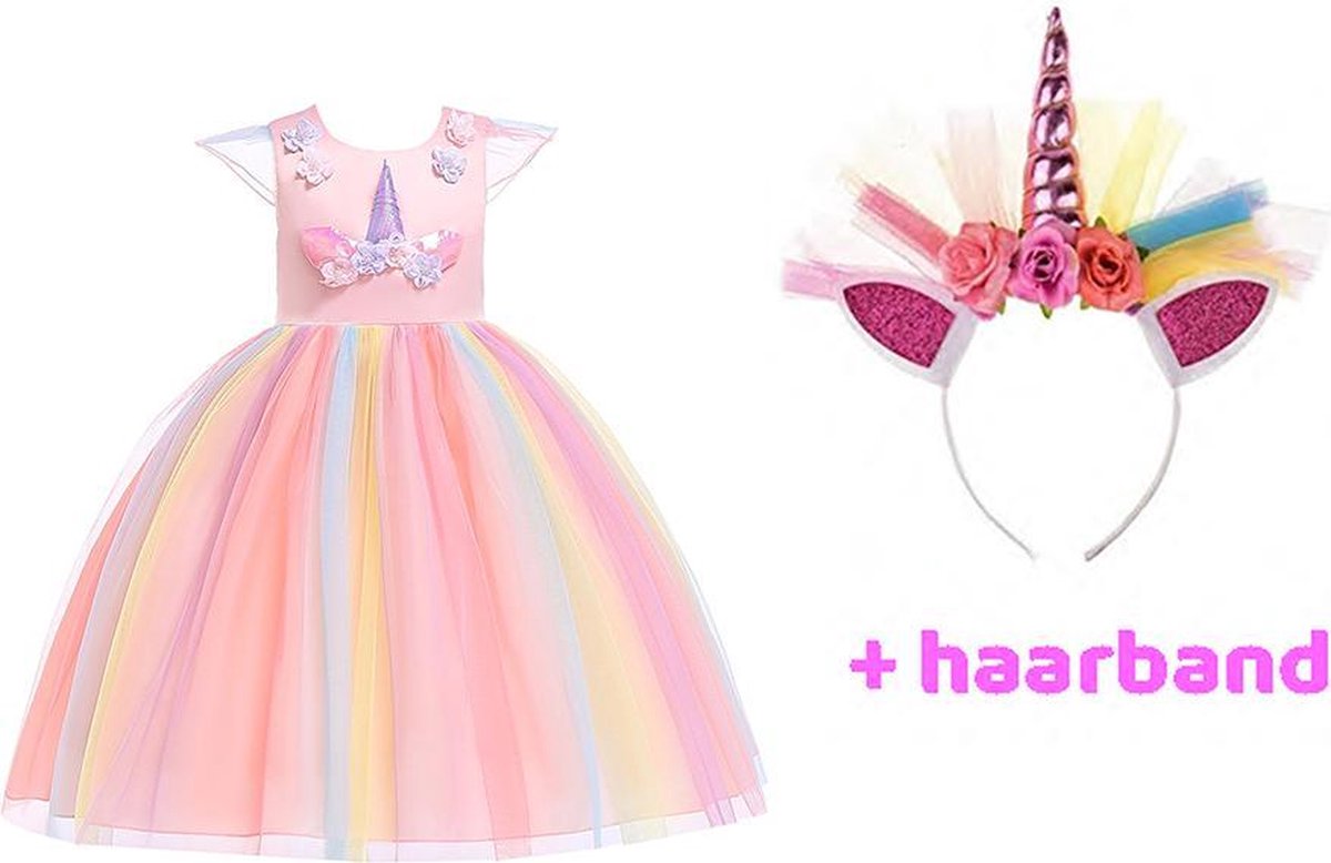 Unicorn Jurk | Eenhoorn Jurk | Prinsessenjurk Meisje | maat 98(100) |Verkleedkleren Meisje |Prinsessen Verkleedkleding | Carnavalskleding Kinderen | + GRATIS Haarband |Roze